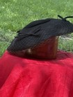 Women's Black Felt Wide Brim Hat Solid Bow & Veil One Size Formal Party — photo 3