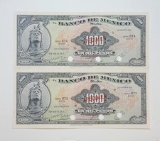 1,000 Pesos 1974 Banco de Mexico 2 Specimen Banknote Lot, Uncut, Unc