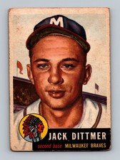 1953 Topps #212 Jack Dittmer Rookie LOW GRADE Vintage Baseball Card. rookie card picture