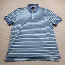 Tommy Hilfiger Polo Shirt Mens XL Blue Striped Short Sleeve Cotton Flag Preppy