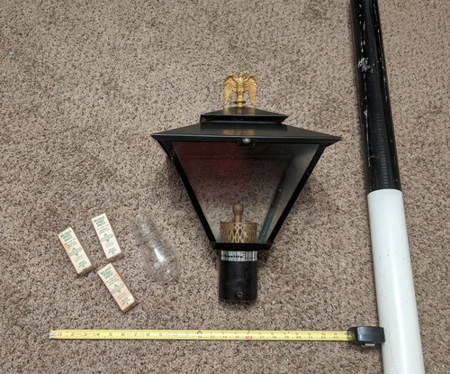 Antique ARKLA Eagle Gaslite Lantern w 3 New Mantles Glass Globe 7 ft Post NOS