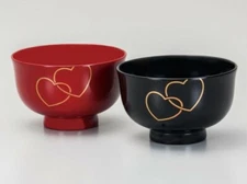Pair Owan Japanese soup bowl Echizen Lacquerware Handcraft Maki-e Heart pattern
