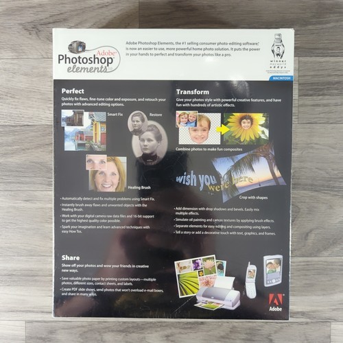 VINTAGE FACTORY SEALED Adobe Photoshop Elements 3.0 2004 w/ Serial Number Mac - Picture 2 of 7