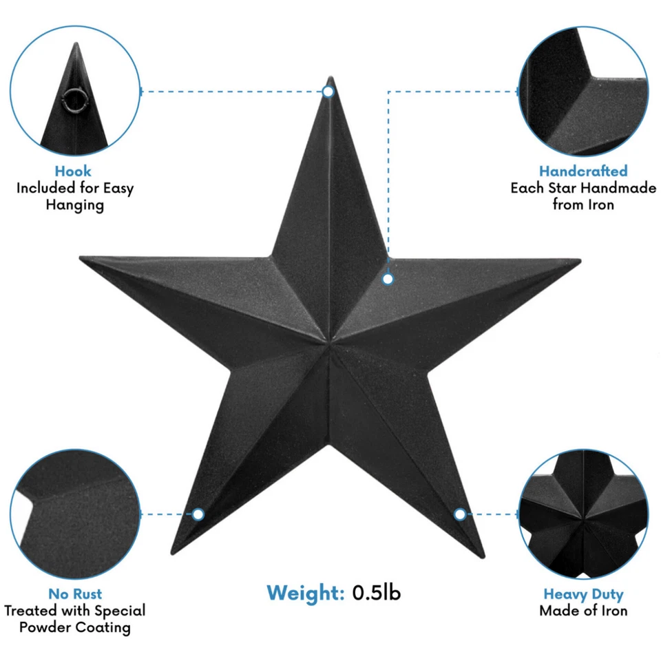 Rustic Dimensional Barn Star - 8" Black Metal Country Farmhouse Home Decoration - Image 3 of 4