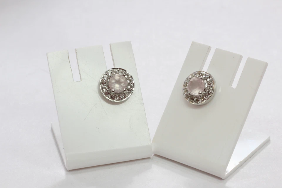 Nobile 1,05 Carati Quarzo Rosa Topazio Bianco Orecchini 925 Argento - Immagine 4 di 4