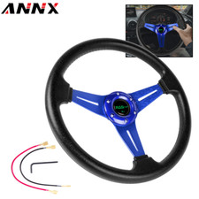 Blue 14 Inch Racing Steering Wheel Universal Aluminum Drifting Deep Dish