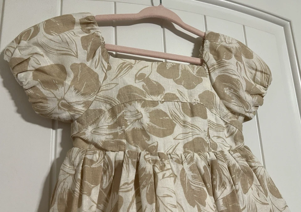 Vestido Tommy Bahama NUEVO SIN ETIQUETAS 3T para niños pequeños mezcla de lino beige marfil blanco floral Foto 3 de 4