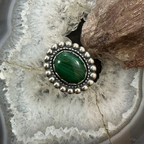 Carolyn Pollack Sterling Silver Oval Malachite Decorated Ring Size 9 For Women - Picture 2 of 10