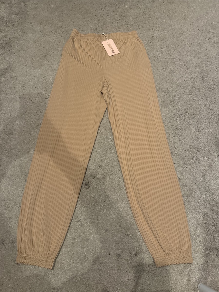 Misguided Stone/beige ribbed joggers Light Weight Size Uk Brand - Main Image