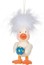 Alexander Taron White Ducky with Blue Beach Ball 3 x 2 Wood Christmas Ornament
