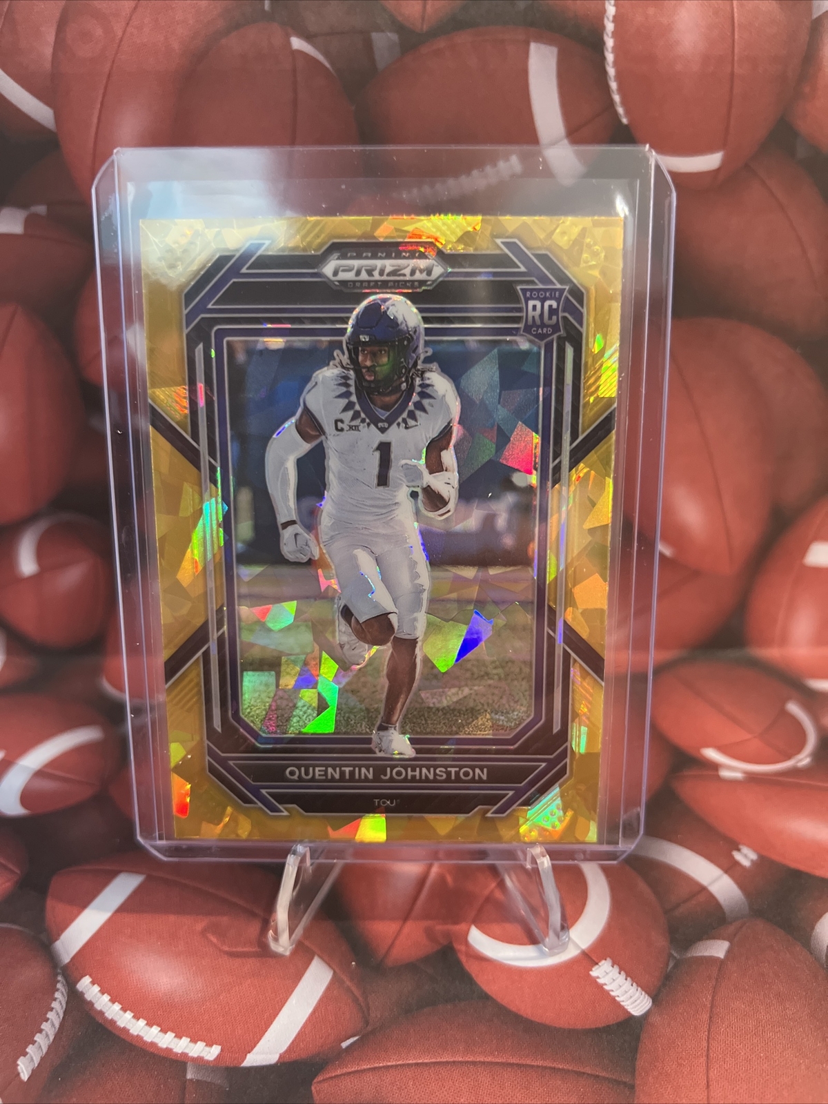 2023 Prizm Draft Picks Rookie Quentin Johnston #138 Gold Cracked Ice Prizm