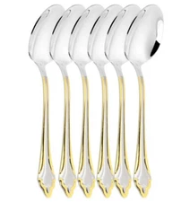 STPGOODS Luxury Stainless Steel Dinner Spoon Set Gold Polished Brushed 6pc