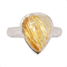 Natural Golden Rutile - Brazil 925 Sterling Silver Ring Jewelry s.6 CR71171