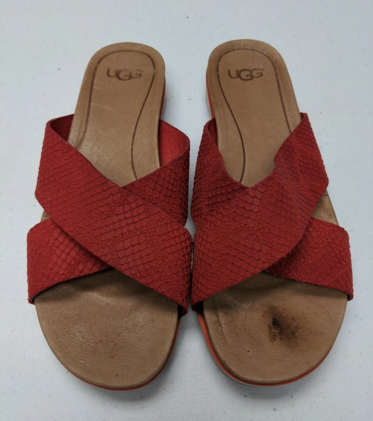 UGG Australia Kari sandali in pelle rosso arancione opale di fuoco da donna taglia 9 5