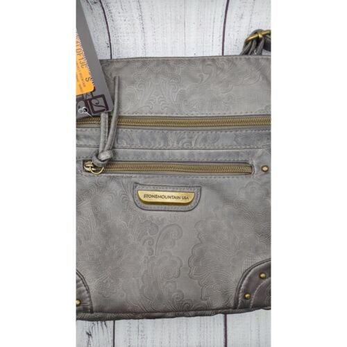 Mujer Bolso de Mano Monedero Cubo Bandolera Gris Mediano 12" Bolsillos Vinilo Suave - Imagen 4 de 5