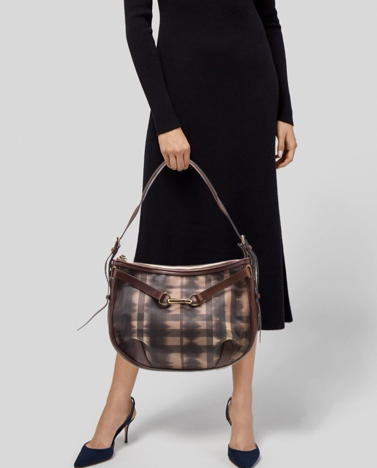 *Burberry Exploded Check Pattern Leather Trim Can… - image 11