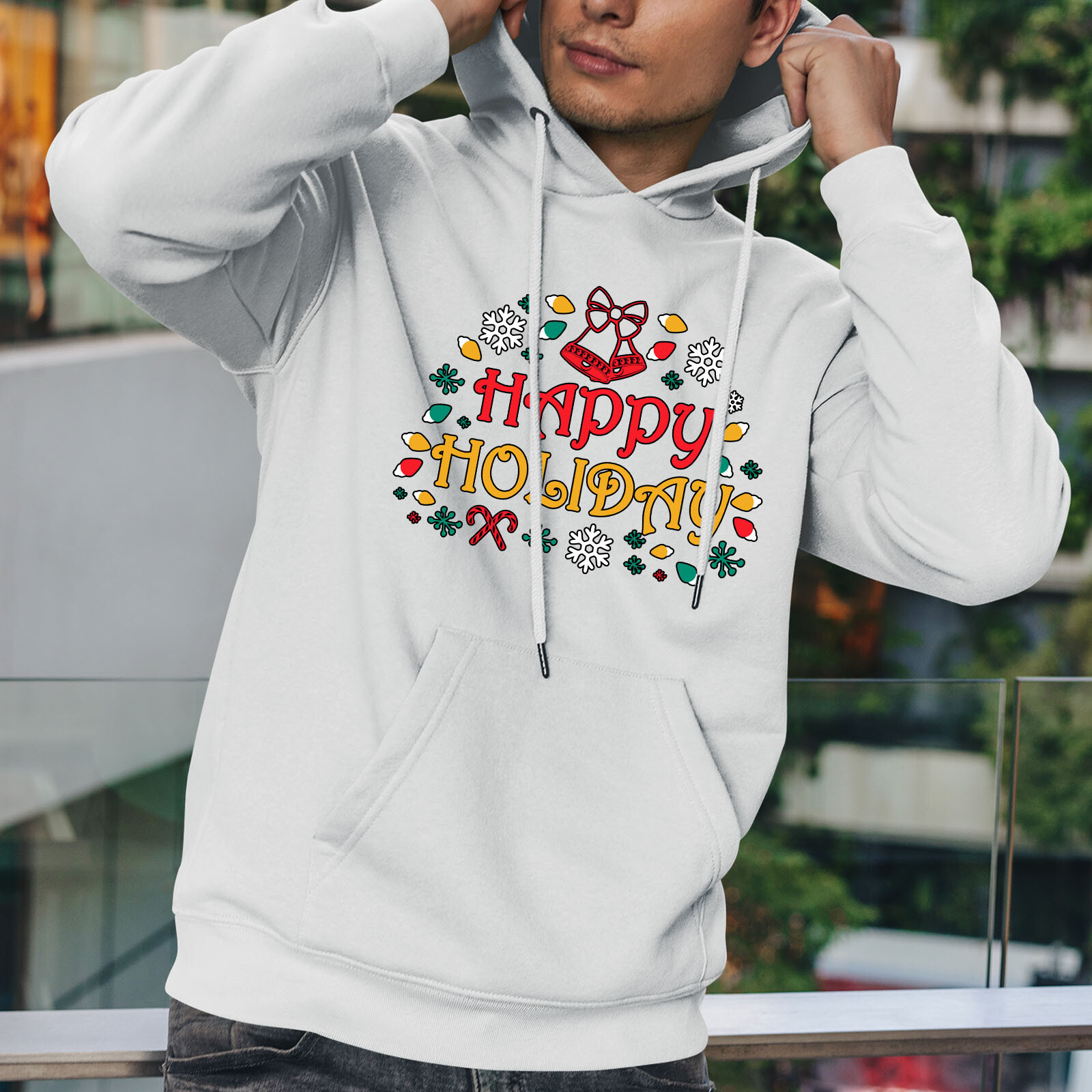 Happy Holiday Mens Hoodie Xmas Merry Christmas Bell Snow Novelty Gift Hoody image 9