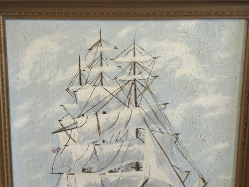 Large Vintage Original Oil on Canvas Signed CLIPPER SHIP Flag Ornate Gold Frame - 第 5/10 張圖片