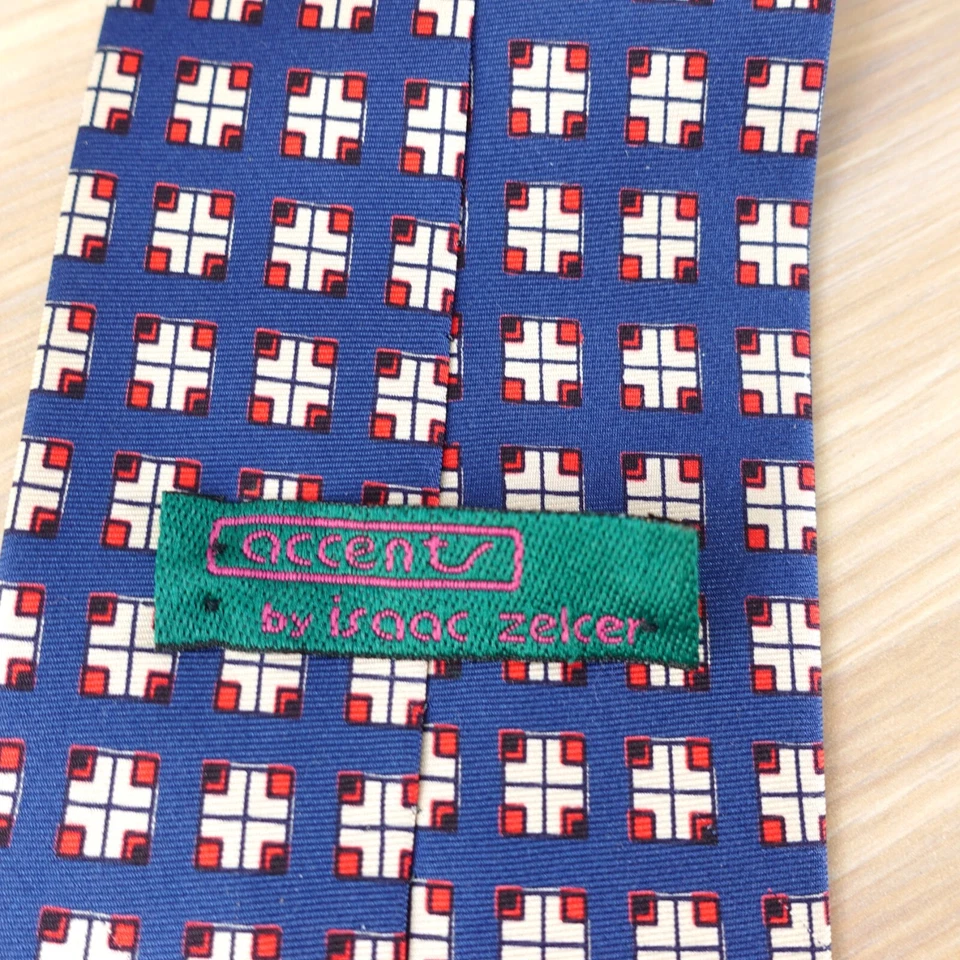 VINTAGE Accent Neck Tie Mens Blue Silk Isaac Zelcer Designer Necktie Handmade - Image 4 of 4