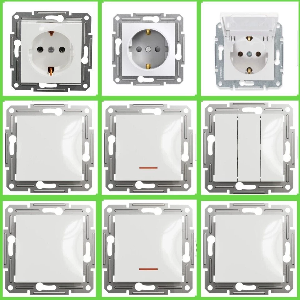 Schneider Asfora Weiß Steckdose Taster Schalter Jalousie Dimmer SAT-TV Rahmen
