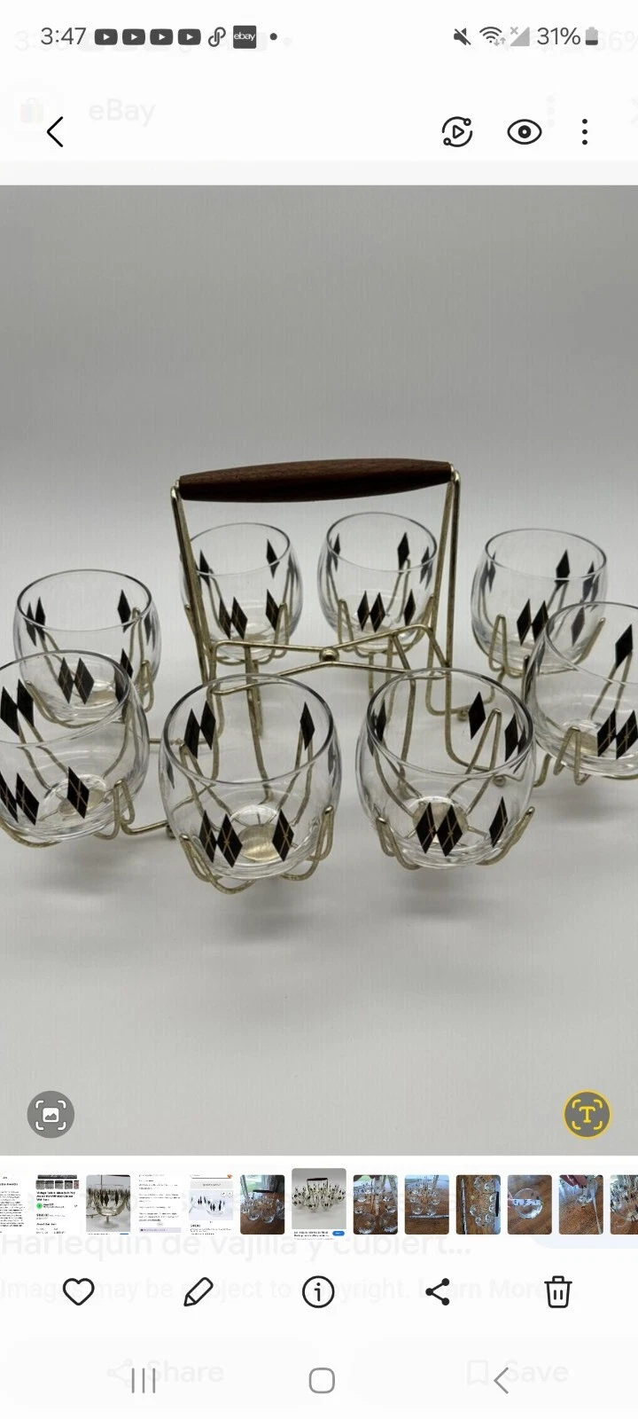 Vintage Federal Glass Roly Poly Atomic MCM Whiskey Glasses With Rack