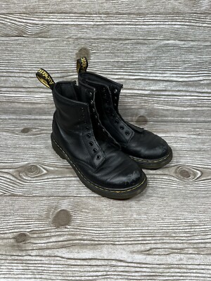 Martens Delaney Black Leather Side Zip Combat Boots Youth