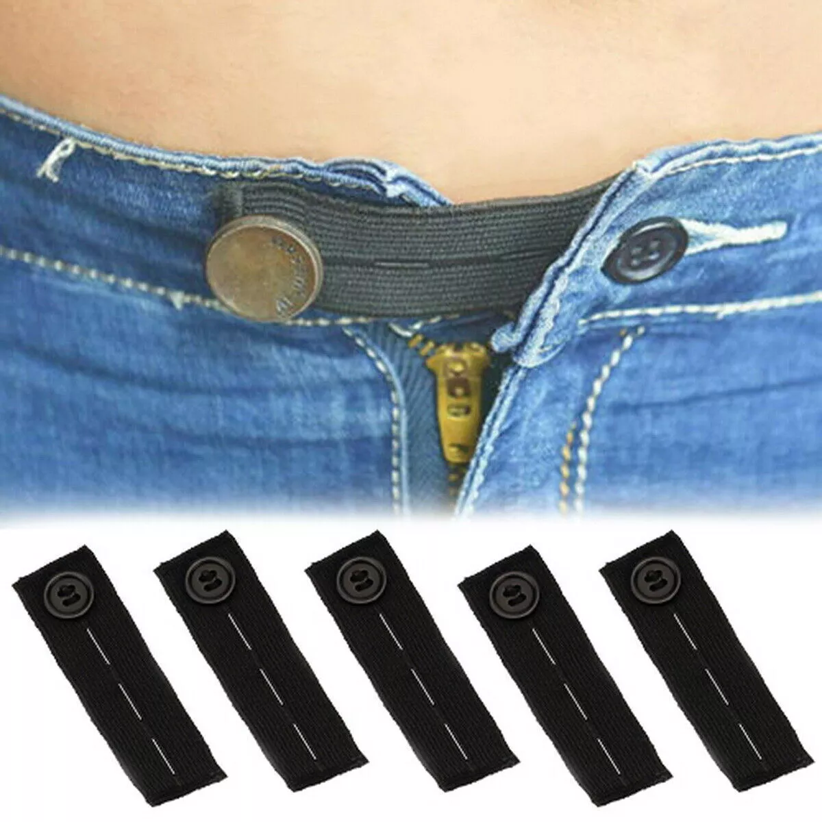 Elastic Waist Extenders 6 Pack, Adjustable Waistband Expanders for Men and  Women, Jeans Pants Button Extender Set Black 