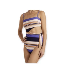 Zimmerman cutout striped bandaeu One Piece Multi Color swimsuit New With Tags