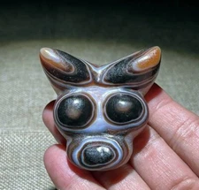 South East Asian Burmese Antique Bull head Agate Natural eyes Pendant Amulet