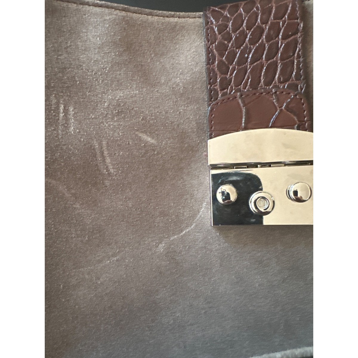 Claudia Firenze Taupe Suede Crossbody Bag With Calf Hair Animal
