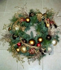 Frontgate Golden Christmas Artistry 30" Christmas Glass ornament Door Wreath 