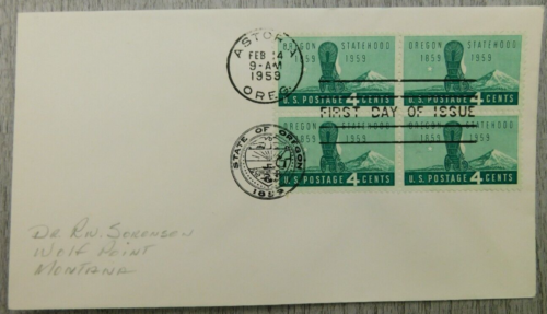 First Day Of Issue Astoria Oregon 1959 Statehood Vintage Stamp Envelope Cover - Afbeelding 1 van 4