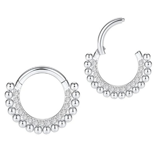 16G Titan gepflasterte Linie CZ Edelstein Perle aufklappbares Segment Clicker Nase Ohr Körperschmuck - Bild 2 von 4