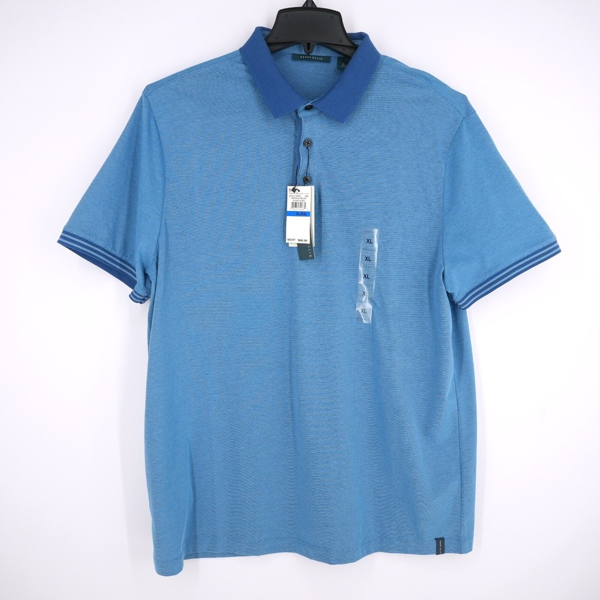 Perry Ellis Men's Short-Sleeve Polo Shirt XL Blue NWT
