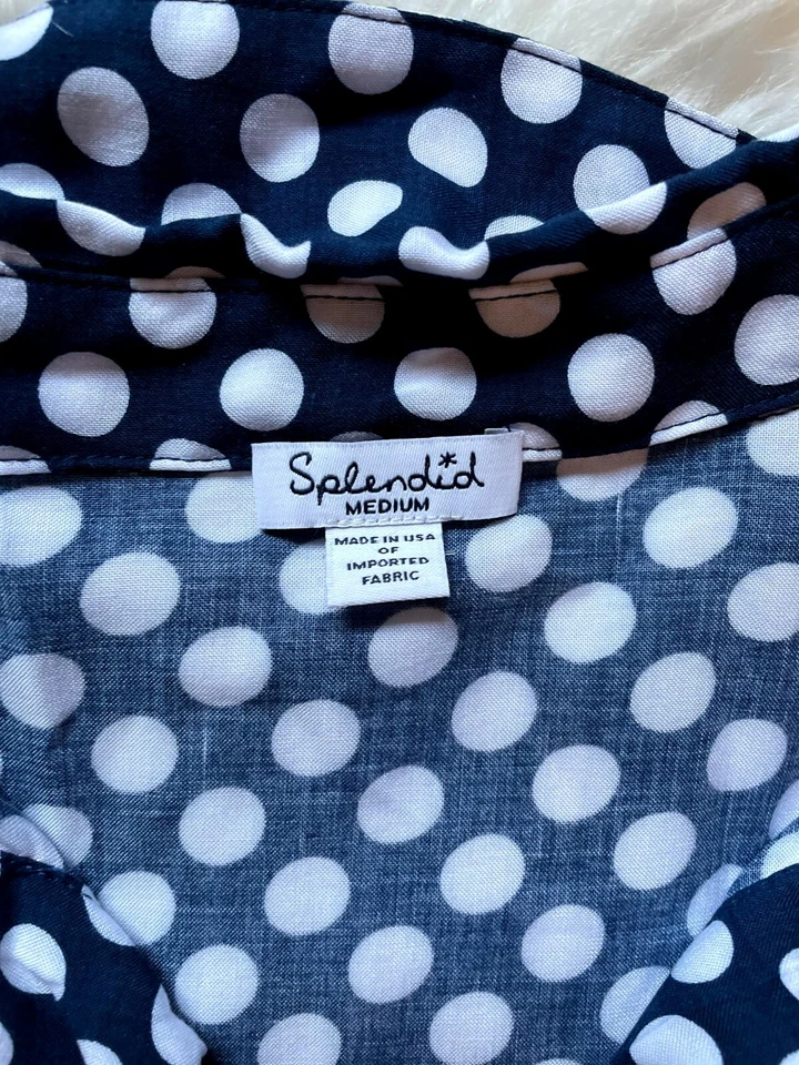 Blusa espléndida Top M Blanco Azul Lunares Manga Larga ST1206RT Foto 3 de 4