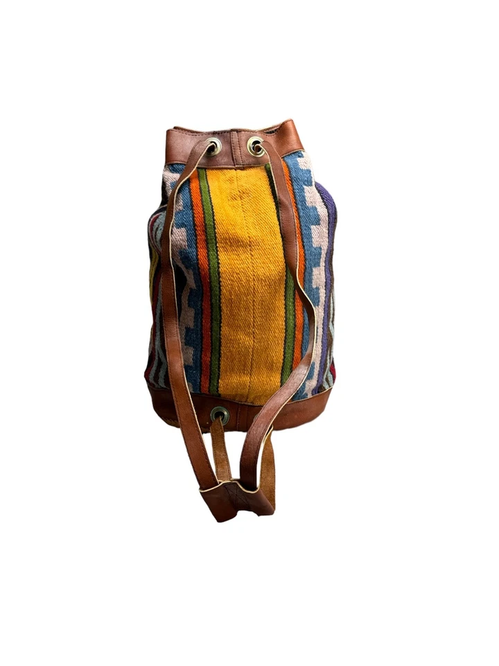 Mochila Bolso Cartera Bolso Vintage Estilo Suroeste Cuero Tejido Lana Foto 4 de 4