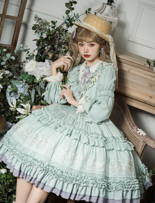 Japanese Victorian Lolita Dress SweetLaceRuffes Rose Embroidery Elegant