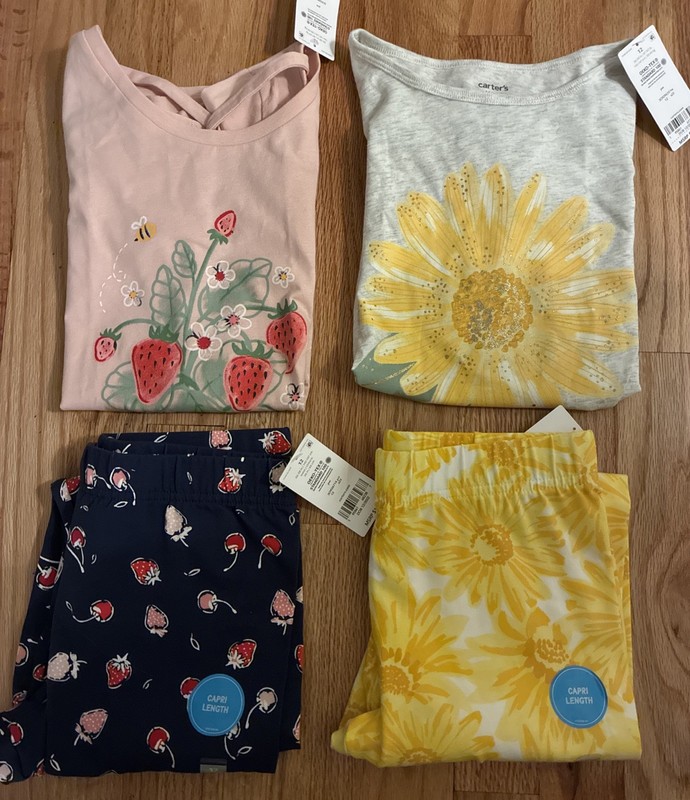Lot Of 2 Carter’s Kids Girls Shirt And Pant Sets Strawberry Sunflower Size 12