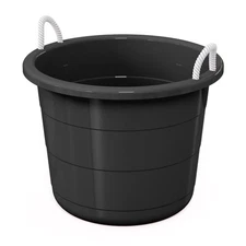 Black 17-Gallon Storage Tub - Flexible Plastic, Rope Handles, Utility Bucket