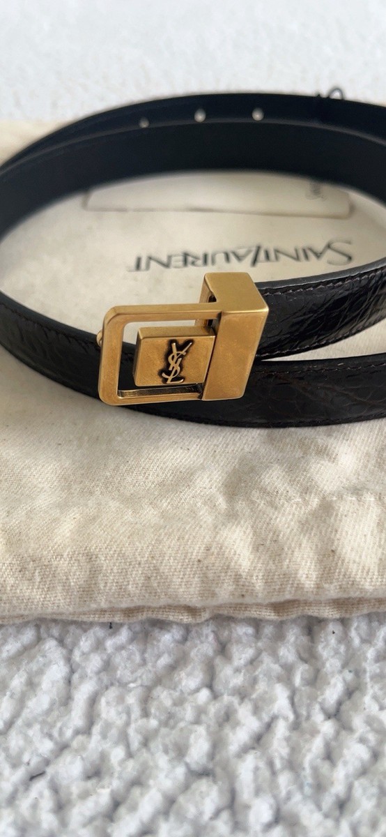 Saint Laurent La 66 Buckle Belt in Croc-embossed leather Fondente