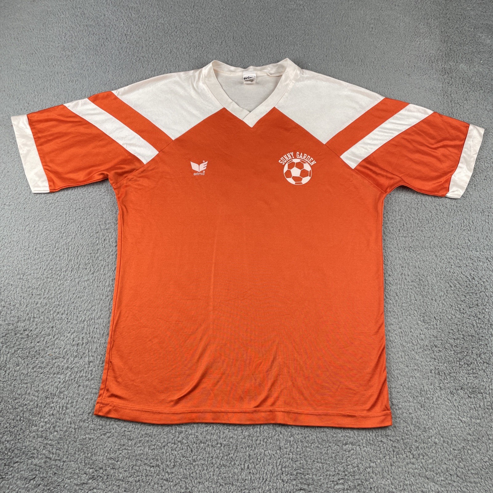 Vintage Erima Sunny Garden #8 Soccer Futbol Jersey XL Orange Made In USA 90s EUC