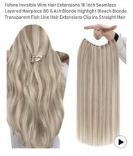 Full Shine 16  Human Hair Clip-In Extensions Ash Blonde 100 Remy NEW