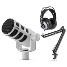 Rode PodMic Cardioid Dynamic Broadcast Microphone (White) Podcast Bundle