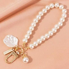 Pearl Seashell Bag Charm Keychain Key Ring Wristlet