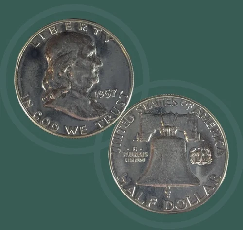 1957 FRANKLIN HALF DOLLAR, PREMIUM GEM, 90% SILVER, US MS COIN