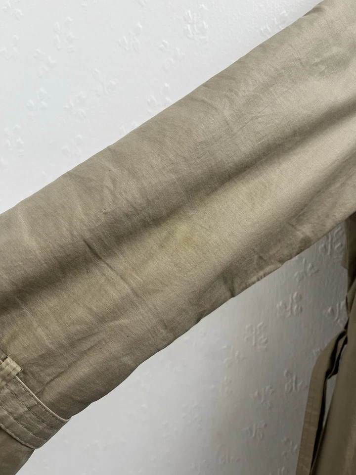 Beige Trench Coat Tie Belt Pockets Removable Fleece Check Lining Cotton UK 10/12 - Image 4 of 4