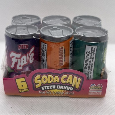 Soda Can Fizzy Candy 6 pack 1.48oz Tik Tok Trendy Fun Cola Grape Lemon Orange