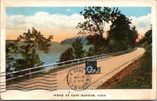 Scene East Haddam Connecticut Road Along River Car Vintage Postcard