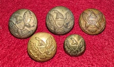Five Nondug Civil War Federal Eagle Buttons