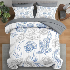 Comforter Set Queen Size, Sea Shell Coral Seashell 7 Pcs Bedding for Kids and Ad